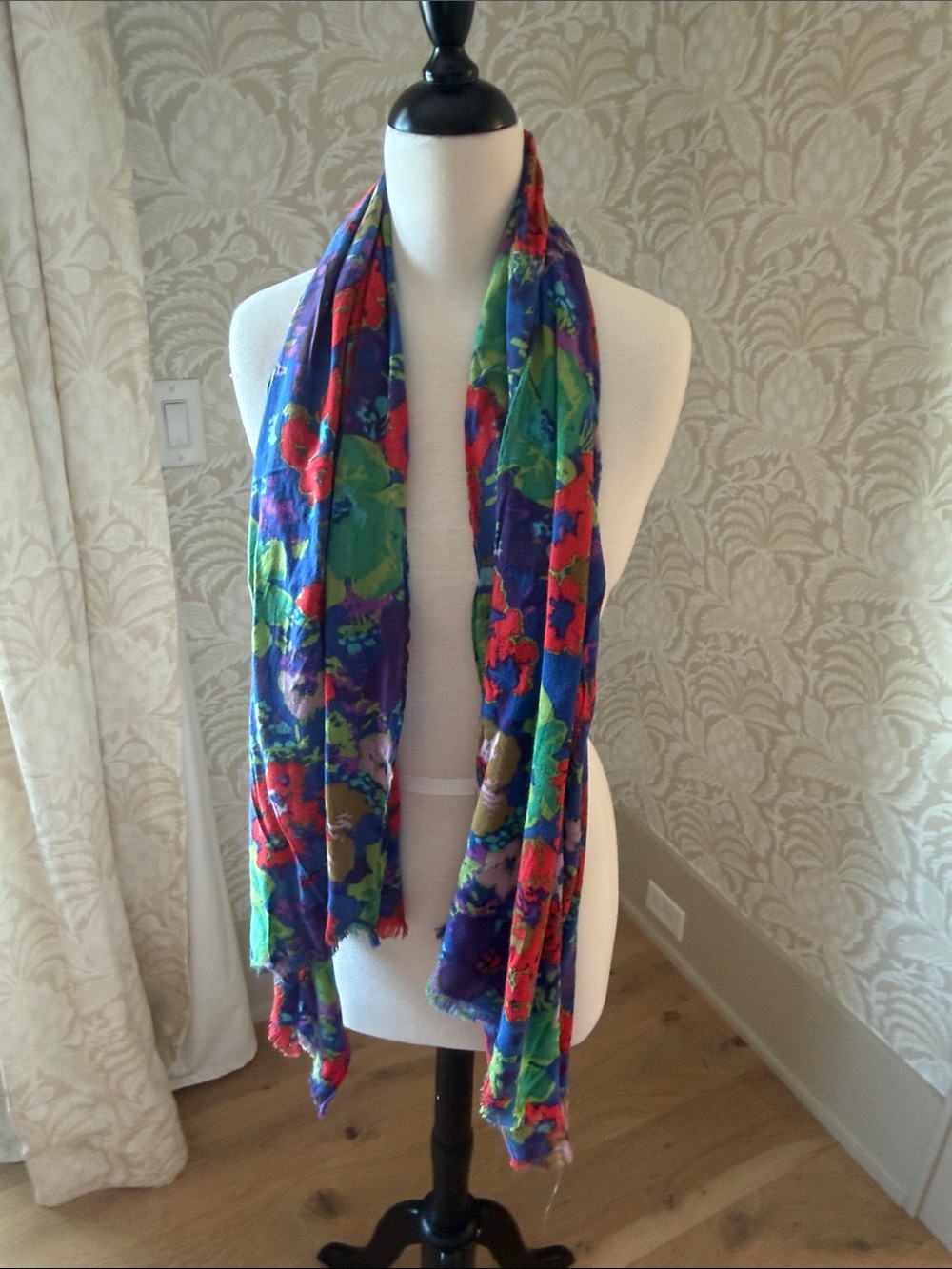 J. Crew Floral Multicolor Lightweight Scarf - Blue, Green, Red, Purple